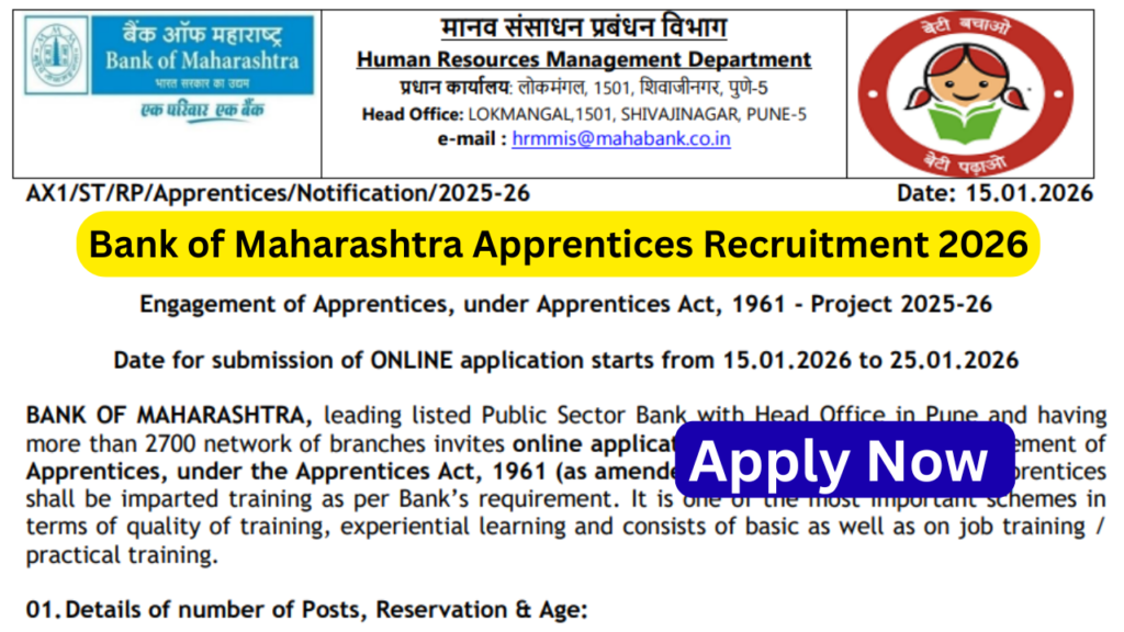Bank of Maharashtra Apprentices Recruitment 2026